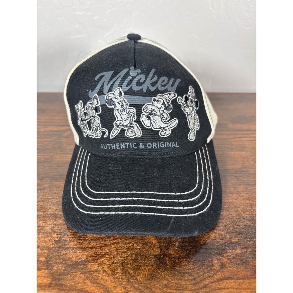 Disney Parks Mickey Mouse Evolution Baseball Cap Black Cream Adjustable Hat